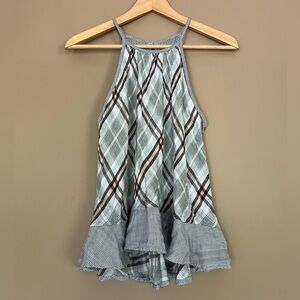 {Bella Dahl} Plaid Swing Halter Tank Top with Ruffle Hem - Womens Small